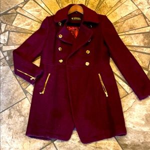 Guess Maroon Wool Dress Coat